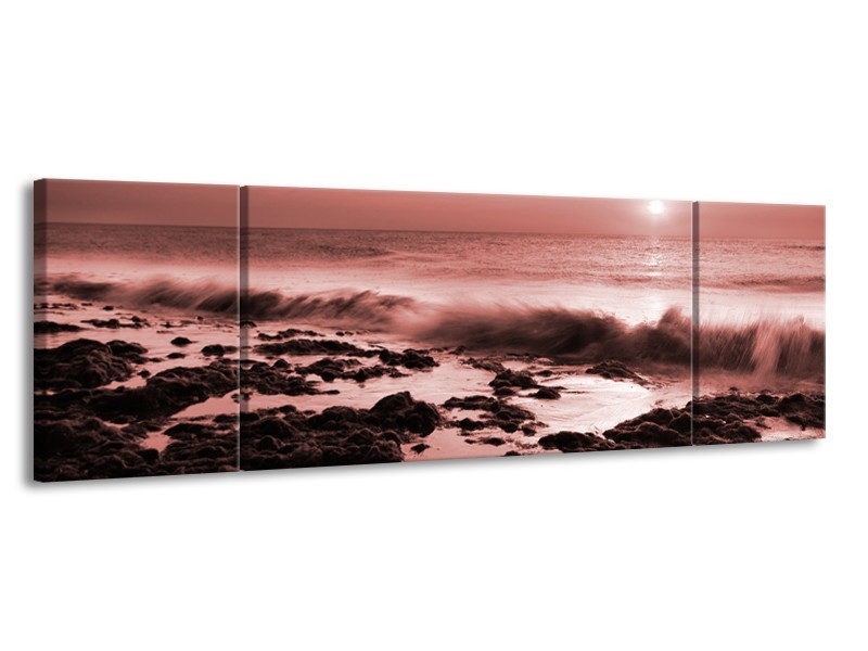 Glasschilderij Zee, Strand | Bruin, Rood | 170x50cm 3Luik
