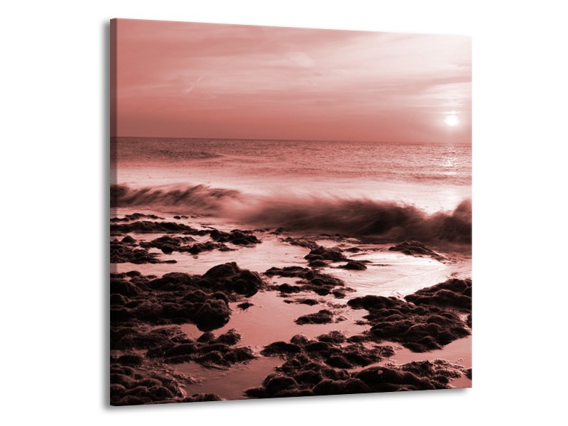 Canvas Schilderij Zee, Strand | Bruin, Rood | 50x50cm 1Luik