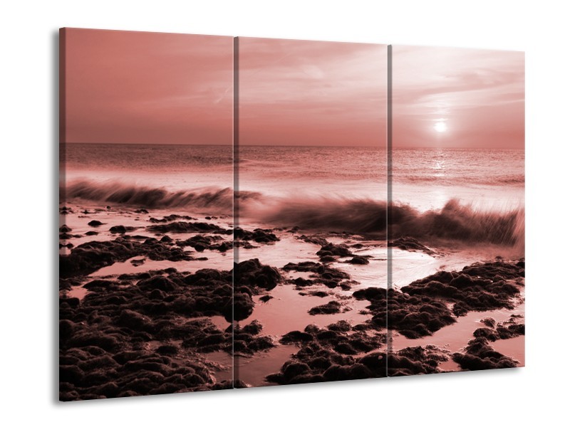 Glasschilderij Zee, Strand | Bruin, Rood | 60x90cm 3Luik