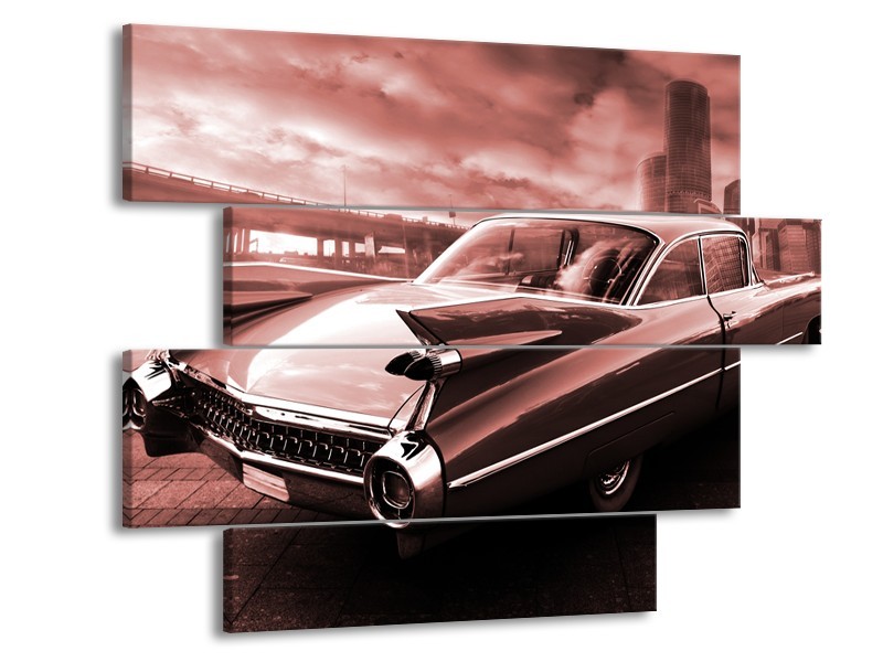 Canvas Schilderij Auto, Oldtimer | Bruin, Rood | 115x85cm 4Luik