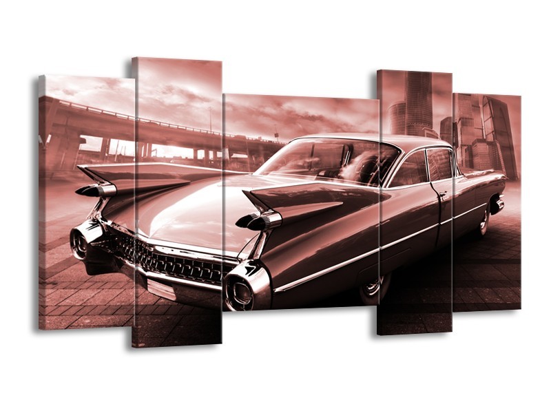 Glasschilderij Auto, Oldtimer | Bruin, Rood | 120x65cm 5Luik