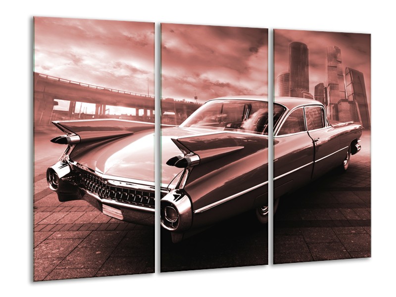 Canvas Schilderij Auto, Oldtimer | Bruin, Rood | 120x80cm 3Luik