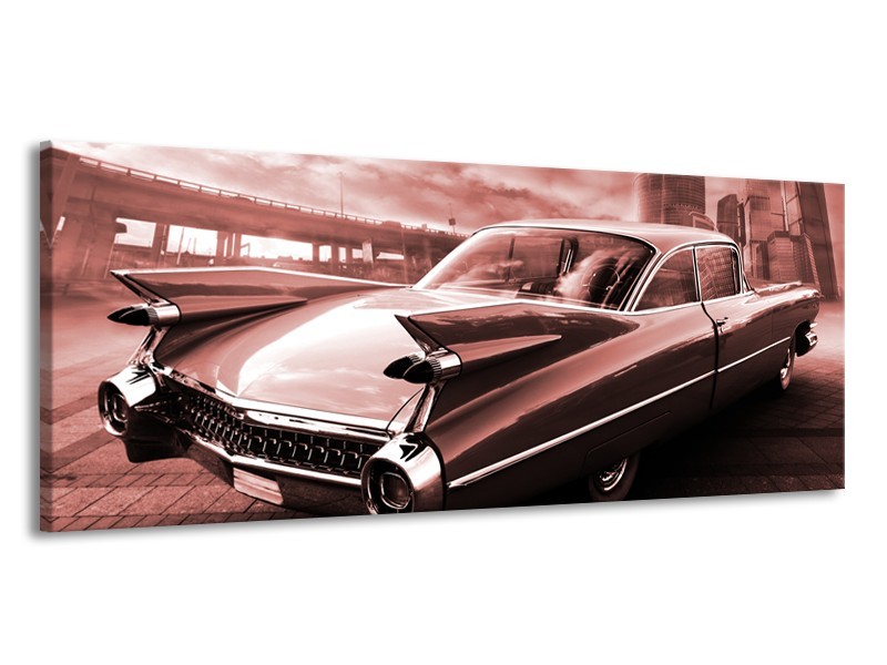 Glasschilderij Auto, Oldtimer | Bruin, Rood | 145x58cm 1Luik