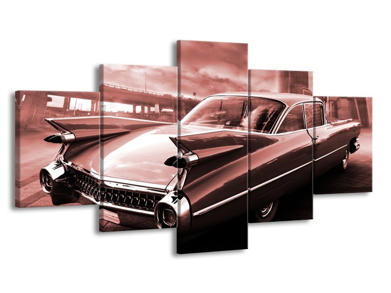 Canvas Schilderij Auto, Oldtimer | Bruin, Rood | 150x80cm 5Luik