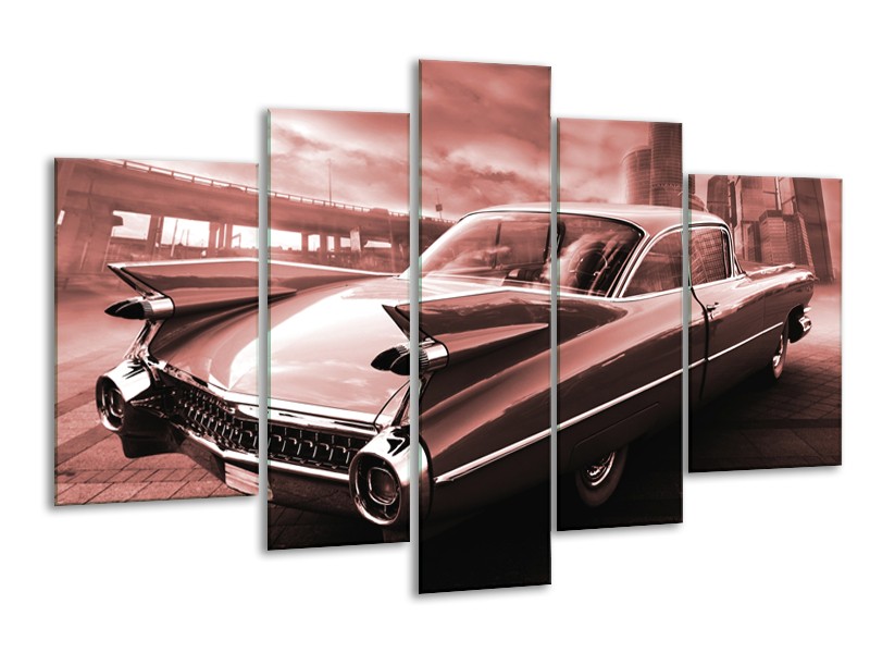 Glasschilderij Auto, Oldtimer | Bruin, Rood | 170x100cm 5Luik