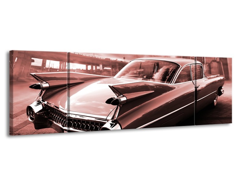 Glasschilderij Auto, Oldtimer | Bruin, Rood | 170x50cm 3Luik