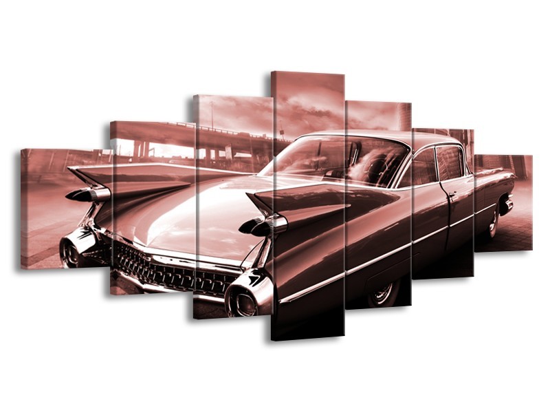 Glasschilderij Auto, Oldtimer | Bruin, Rood | 210x100cm 7Luik