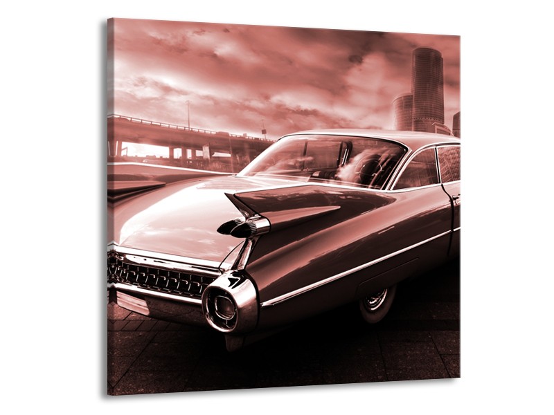 Glasschilderij Auto, Oldtimer | Bruin, Rood | 50x50cm 1Luik