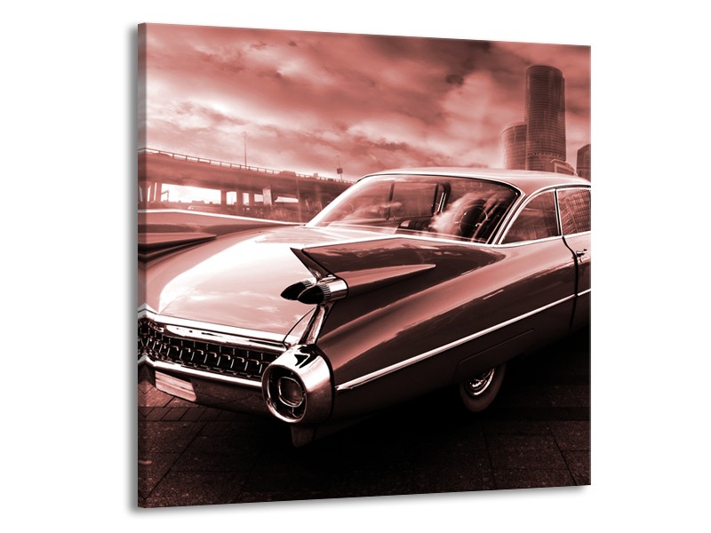 Canvas Schilderij Auto, Oldtimer | Bruin, Rood | 70x70cm 1Luik