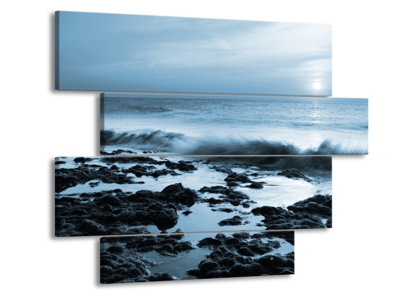 Canvas Schilderij Zee, Strand | Blauw | 115x85cm 4Luik