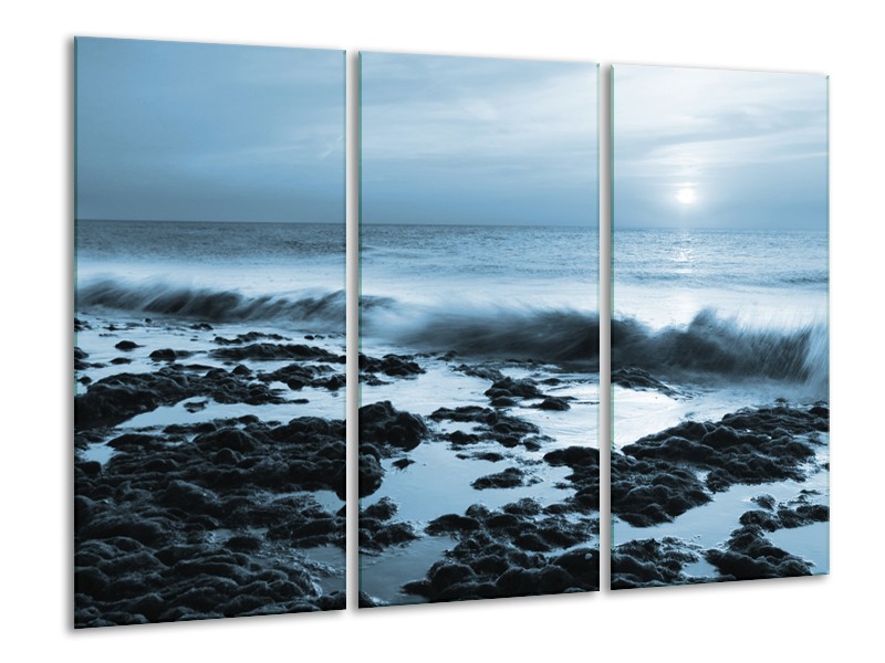 Glasschilderij Zee, Strand | Blauw | 120x80cm 3Luik