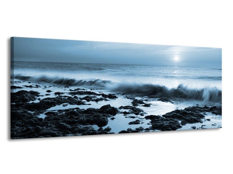 Canvas Schilderij Zee, Strand | Blauw | 145x58cm 1Luik