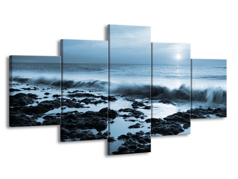 Glasschilderij Zee, Strand | Blauw | 150x80cm 5Luik