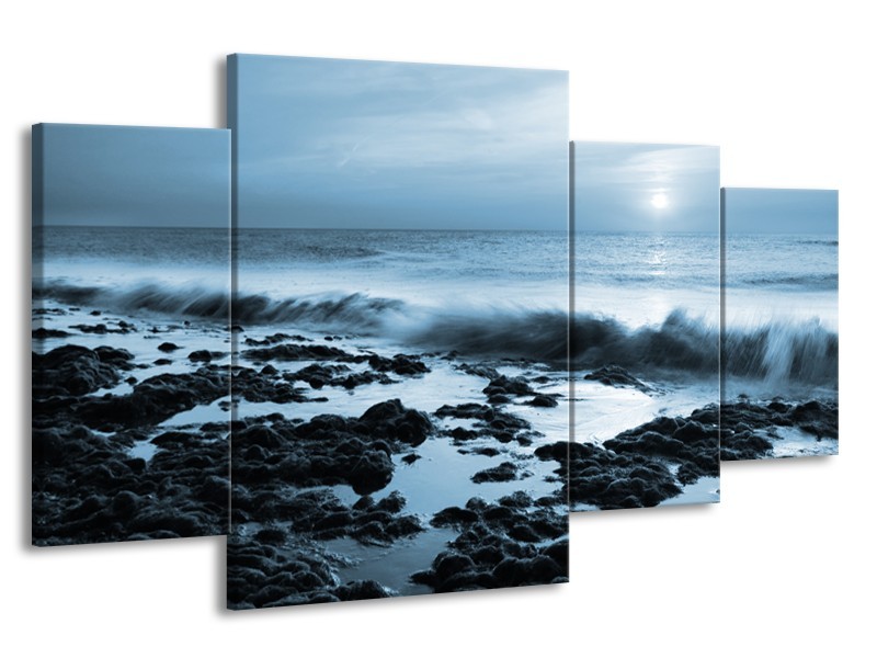 Glasschilderij Zee, Strand | Blauw | 160x90cm 4Luik