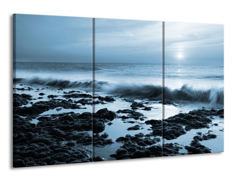 Canvas Schilderij Zee, Strand | Blauw | 165x100cm 3Luik