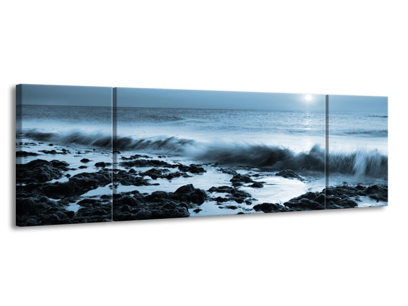 Canvas Schilderij Zee, Strand | Blauw | 170x50cm 3Luik