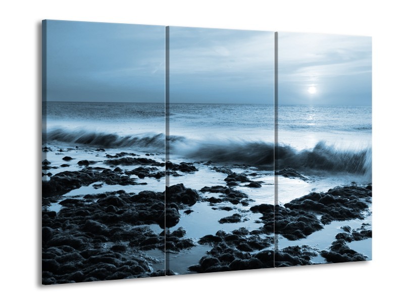 Glasschilderij Zee, Strand | Blauw | 60x90cm 3Luik