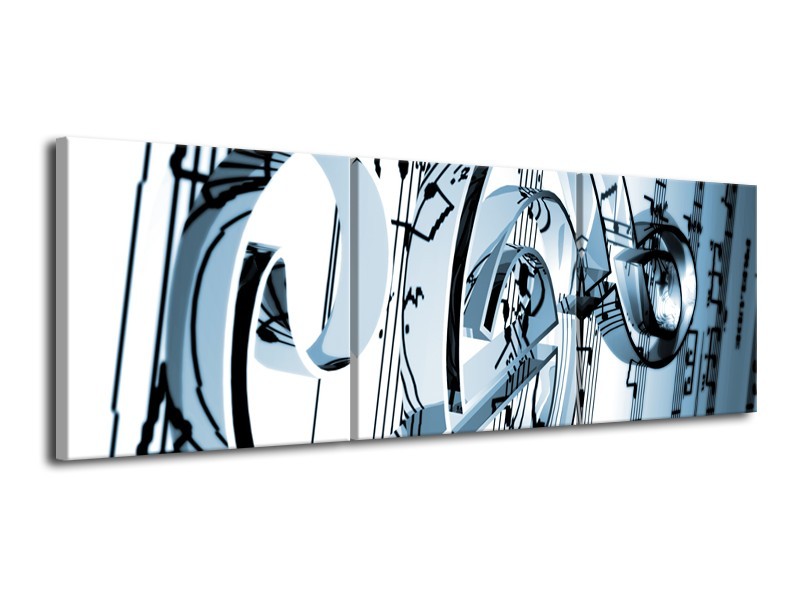 Glasschilderij Muziek | Blauw, Wit | 120x40cm 3Luik