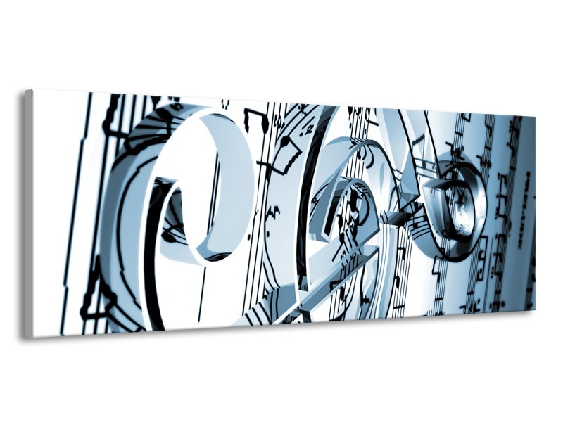 Canvas Schilderij Muziek | Blauw, Wit | 145x58cm 1Luik