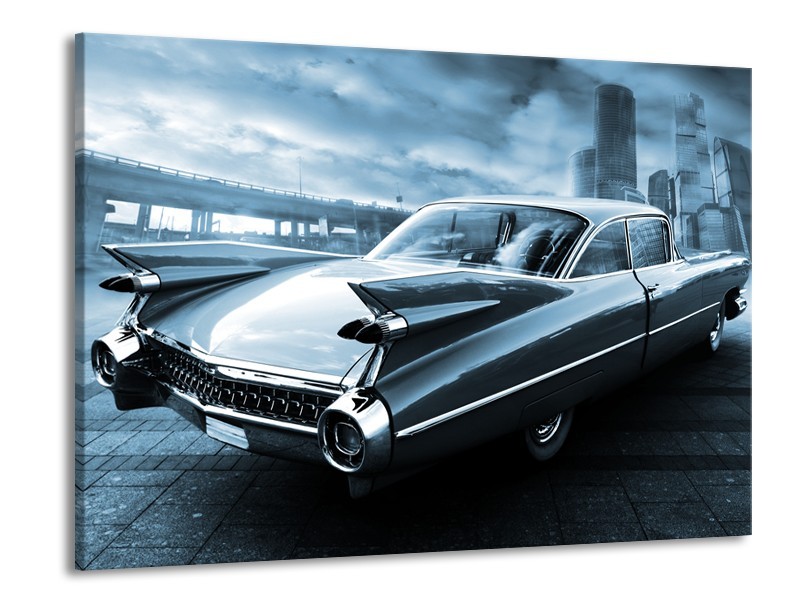 Canvas Schilderij Auto, Oldtimer | Blauw | 100x70cm 1Luik