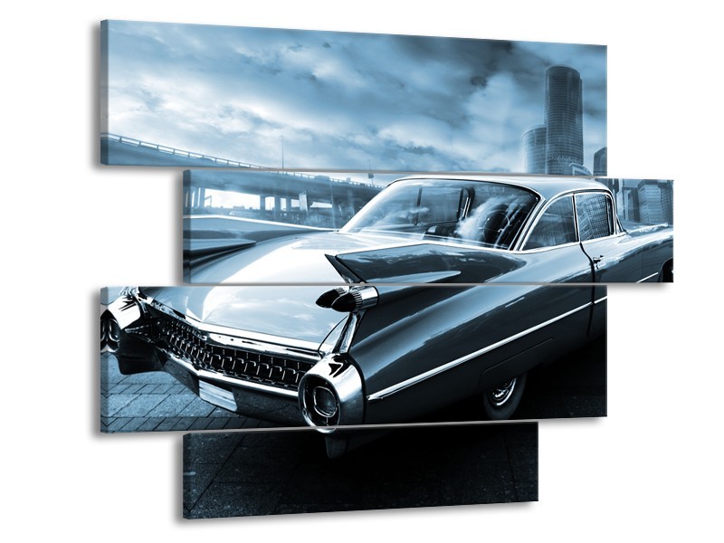 Glasschilderij Auto, Oldtimer | Blauw | 115x85cm 4Luik