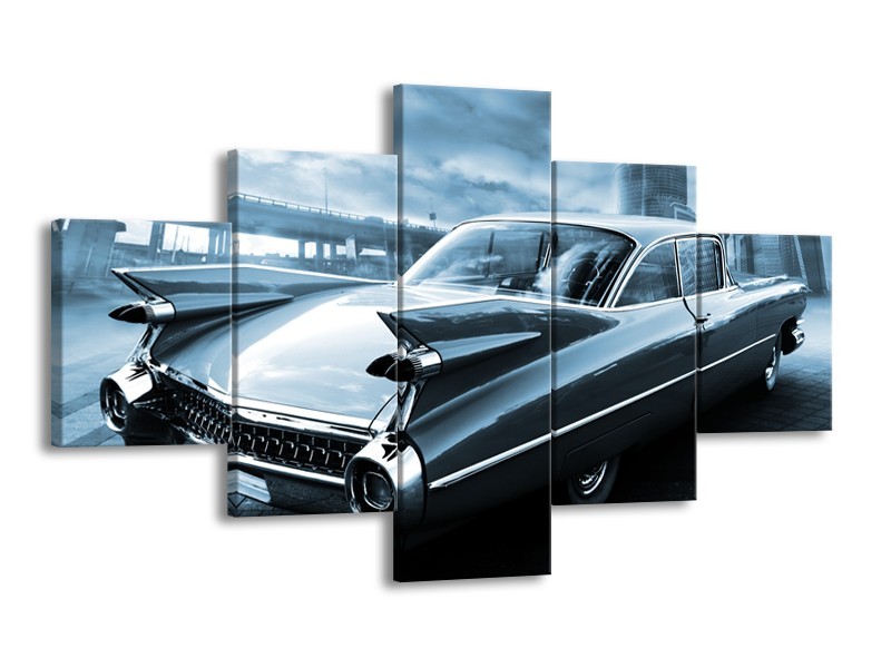 Glasschilderij Auto, Oldtimer | Blauw | 125x70cm 5Luik