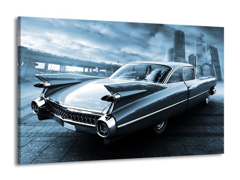 Canvas Schilderij Auto, Oldtimer | Blauw | 140x90cm 1Luik