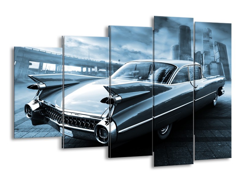 Glasschilderij Auto, Oldtimer | Blauw | 150x100cm 5Luik