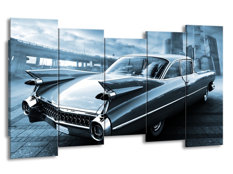 Glasschilderij Auto, Oldtimer | Blauw | 150x80cm 5Luik