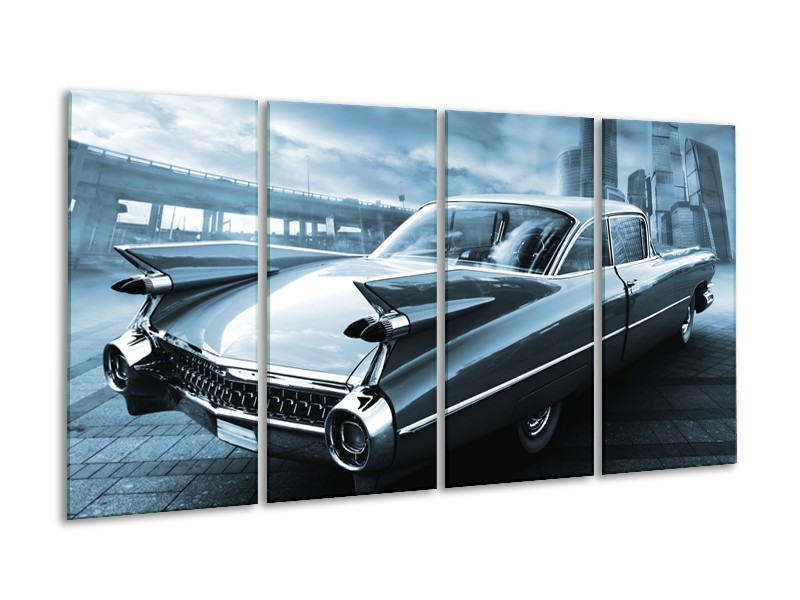 Canvas Schilderij Auto, Oldtimer | Blauw | 160x80cm 4Luik