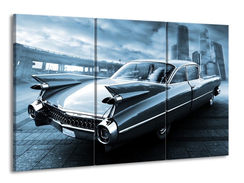 Glasschilderij Auto, Oldtimer | Blauw | 165x100cm 3Luik