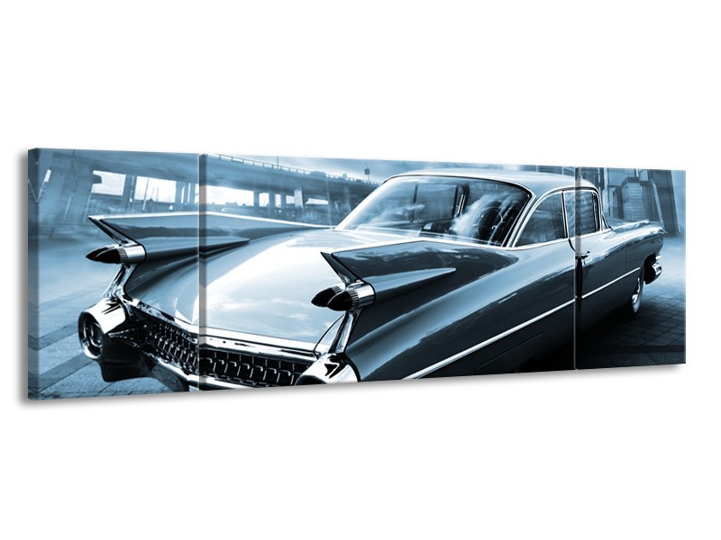 Canvas Schilderij Auto, Oldtimer | Blauw | 170x50cm 3Luik