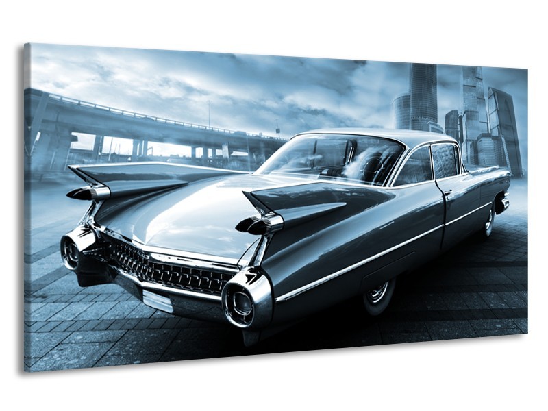 Canvas Schilderij Auto, Oldtimer | Blauw | 190x100cm 1Luik