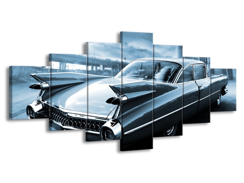 Canvas Schilderij Auto, Oldtimer | Blauw | 210x100cm 7Luik