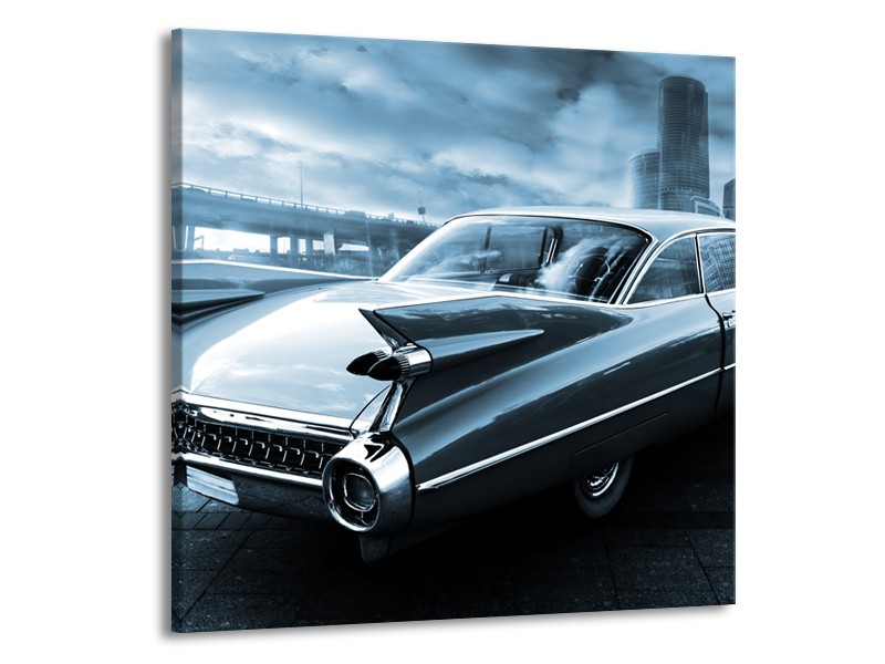 Glasschilderij Auto, Oldtimer | Blauw | 50x50cm 1Luik