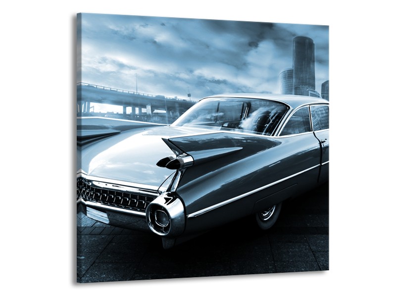 Canvas Schilderij Auto, Oldtimer | Blauw | 70x70cm 1Luik