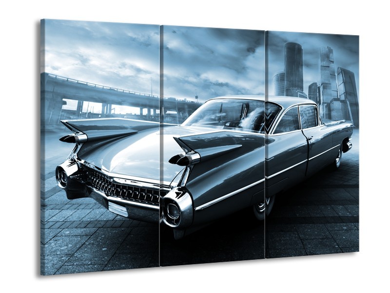 Canvas Schilderij Auto, Oldtimer | Blauw | 60x90cm 3Luik