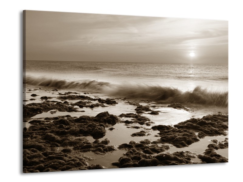 Canvas Schilderij Zee, Strand | Sepia | 100x70cm 1Luik