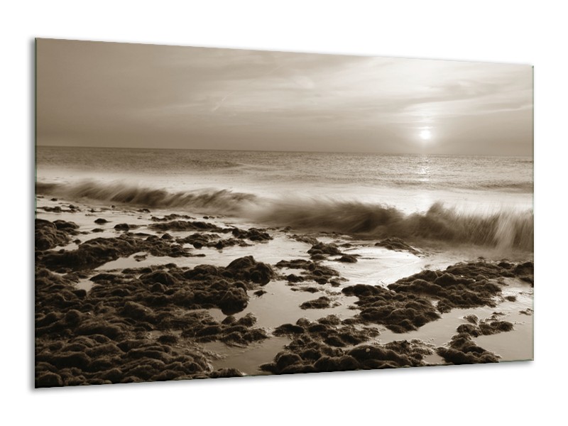 Glasschilderij Zee, Strand | Sepia | 120x70cm 1Luik