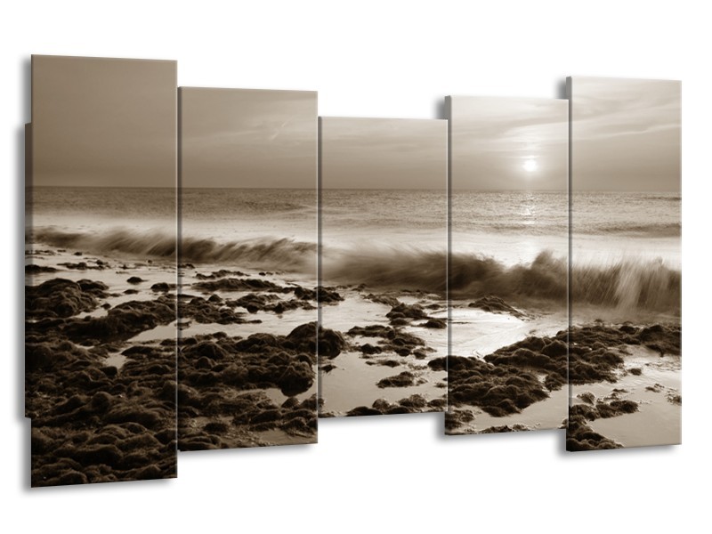 Glasschilderij Zee, Strand | Sepia | 150x80cm 5Luik