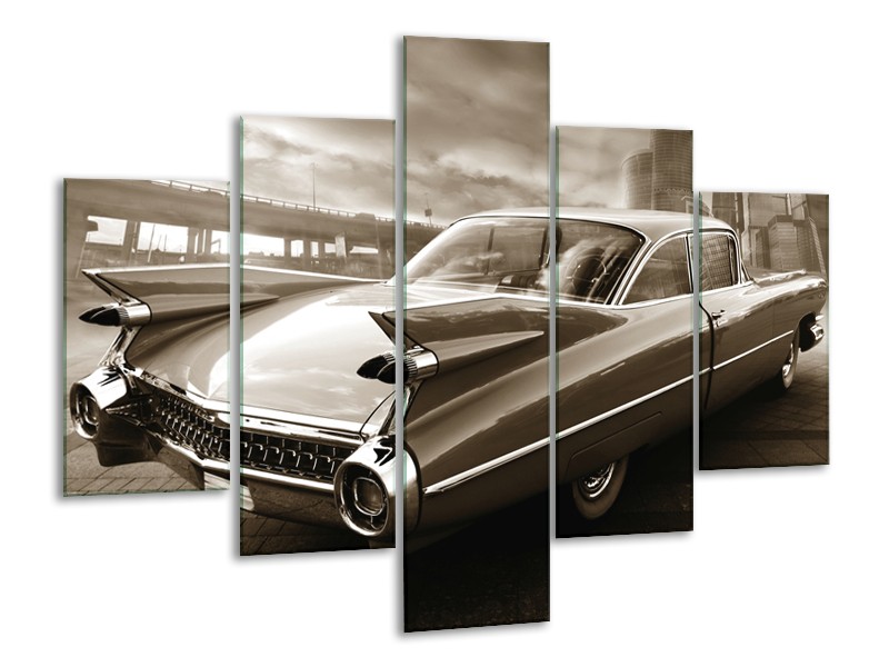 Canvas Schilderij Auto, Oldtimer | Sepia | 100x70cm 5Luik