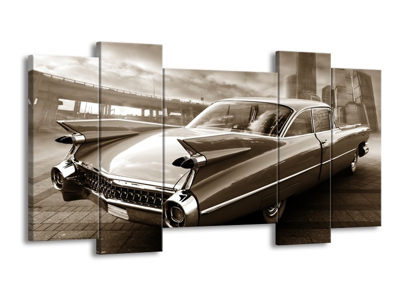 Glasschilderij Auto, Oldtimer | Sepia | 120x65cm 5Luik