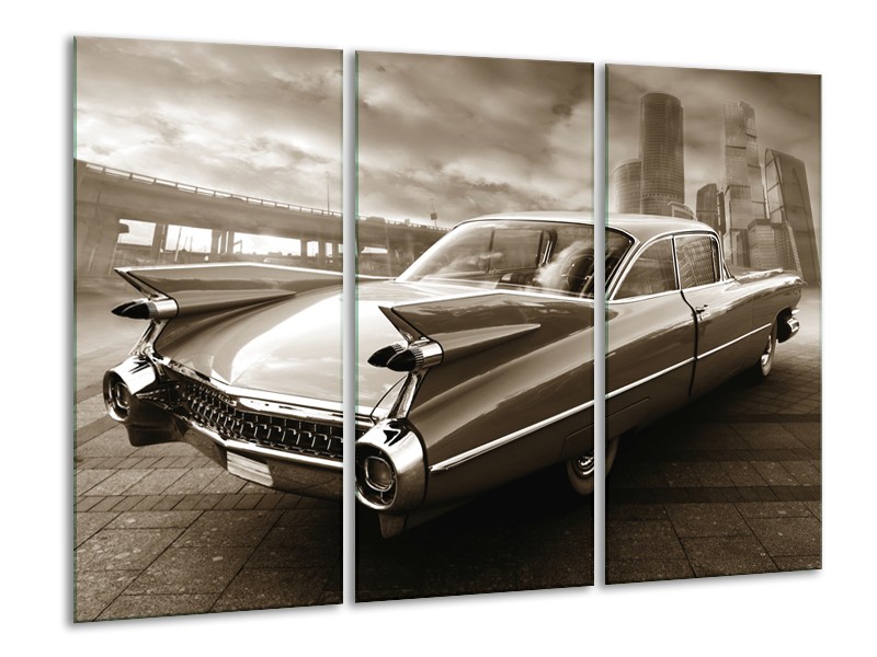 Canvas Schilderij Auto, Oldtimer | Sepia | 120x80cm 3Luik