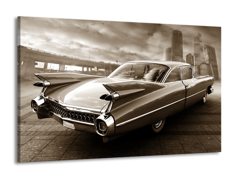 Canvas Schilderij Auto, Oldtimer | Sepia | 140x90cm 1Luik