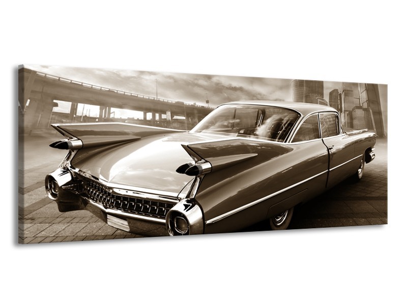 Canvas Schilderij Auto, Oldtimer | Sepia | 145x58cm 1Luik