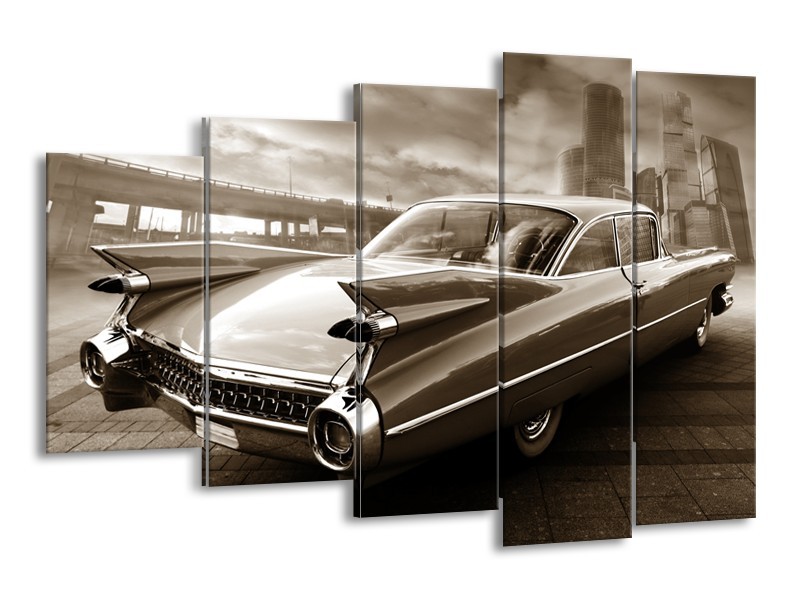 Canvas Schilderij Auto, Oldtimer | Sepia | 150x100cm 5Luik