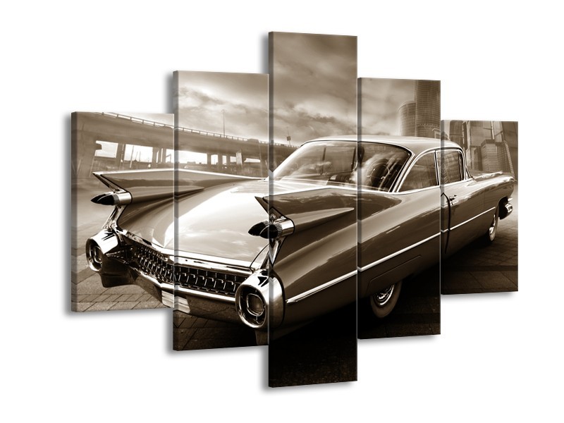 Canvas Schilderij Auto, Oldtimer | Sepia | 150x105cm 5Luik