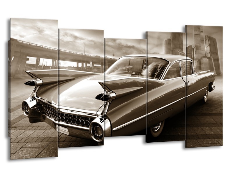 Canvas Schilderij Auto, Oldtimer | Sepia | 150x80cm 5Luik