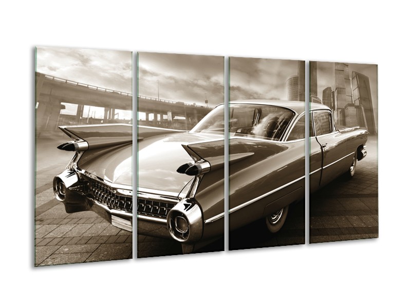 Canvas Schilderij Auto, Oldtimer | Sepia | 160x80cm 4Luik