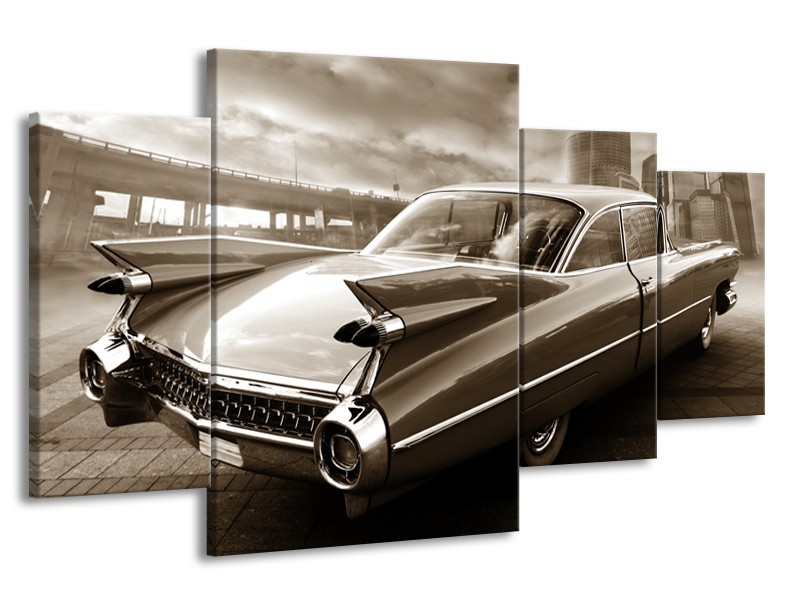 Canvas Schilderij Auto, Oldtimer | Sepia | 160x90cm 4Luik